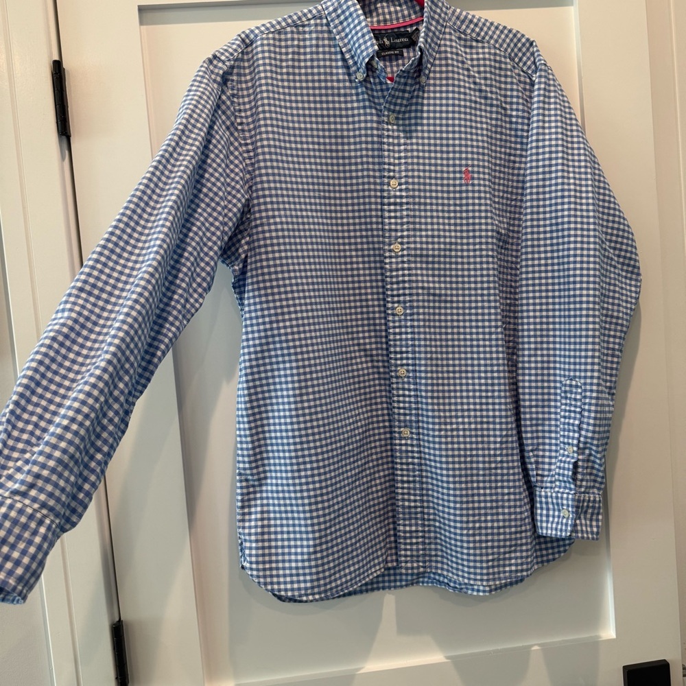Ralph Lauren Light Blue and White Gingham Button-Down Shirt